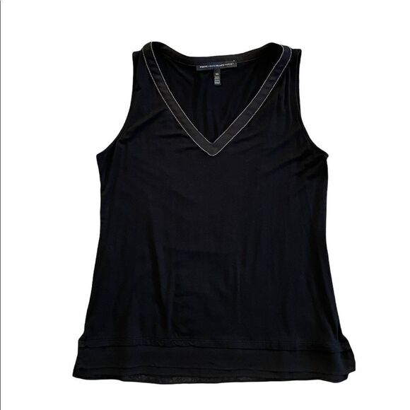 White house black market black sleeveless blouse with beaded V neckline XS - Picture 2 of 6